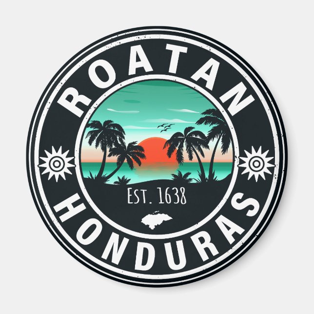 Roatán Honduras Island Retro Sunset Souvenirs 80er Magnet (Vorne)
