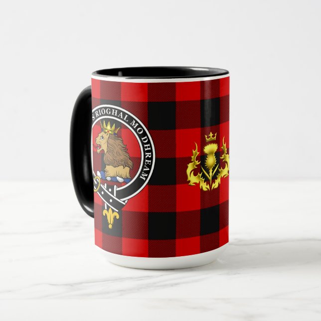 Rob Roy MacGregor Clan Abzeichen & Tartan Tasse (Vorderseite Links)