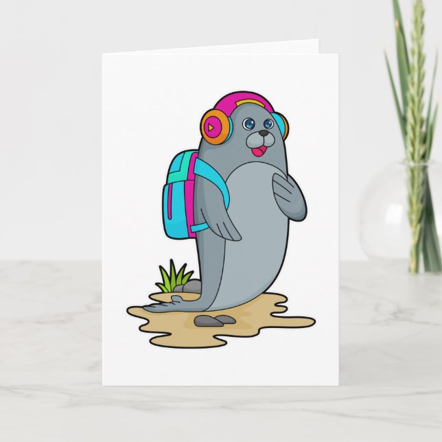 Robbe als Wanderer mit Rucksack Karte (Vorderseite)