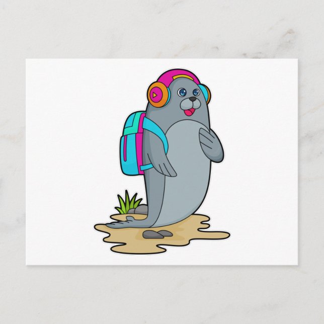Robbe als Wanderer mit Rucksack Postkarte (Vorderseite)