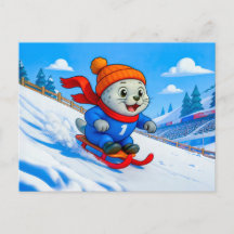 Robbe beim Schlittenfahren auf einem schneebedeckt