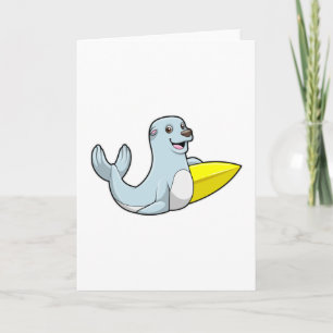 Robbe beim Surfen mit Surfbrett Karte