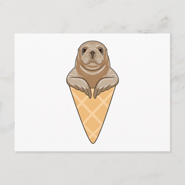 Robbe mit Eistüte Postkarte (Vorderseite)