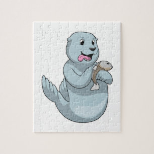 Robbe mit Fisch Puzzle