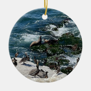 Robben und Vögel Keramik Ornament