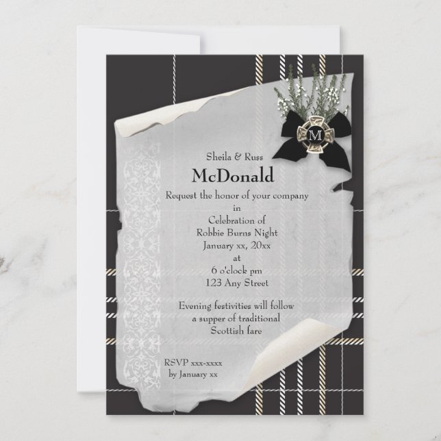 Robbie Burns Black Tartan Einladung (Vorderseite)