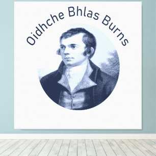 Robbie Burns - Oidhche Bhlas Burns Blaue Schrift Leinwanddruck