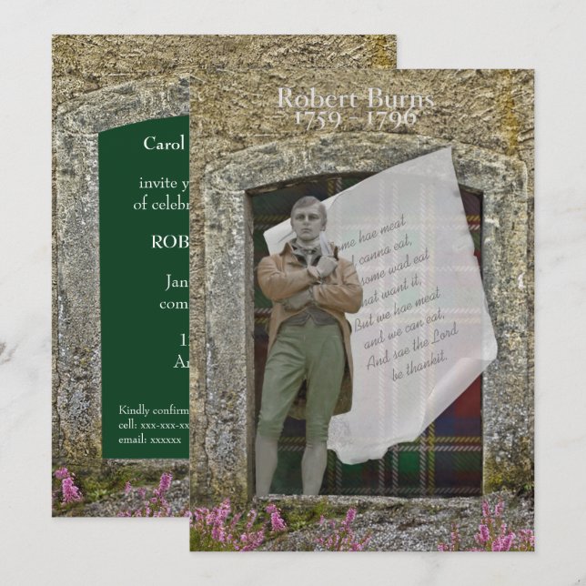 Robbie Burns Old Stone and Heather Einladung (Vorne/Hinten)