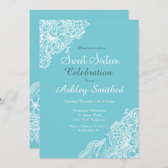 Robbin Eigelb Blütenlace Sweet 16 Einladung (Vorne/Hinten)