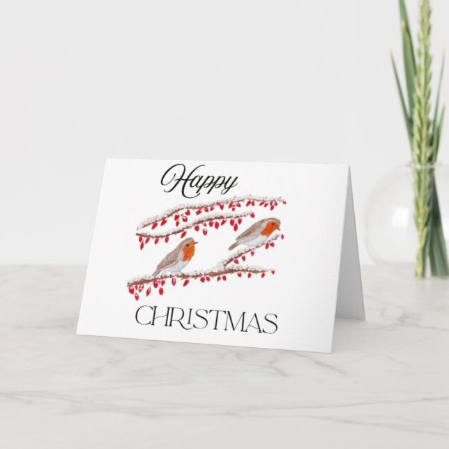 Robbins auf der Weihnachtskarte sitzen Karte (Vorderseite)