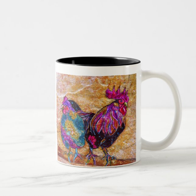 Robby the Rooster und Esmeralda Kaffeetassen. Zweifarbige Tasse (Rechts)