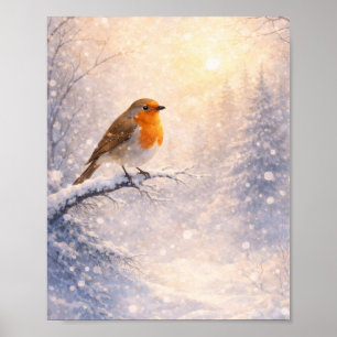 Robenvogel-Wintermorgen-Aquarell-Wandkunst Poster