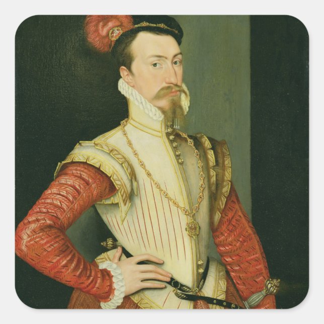 Robert Dudley (1532-88) 1st Earl of Leicester, c.1 Quadratischer Aufkleber (Vorderseite)