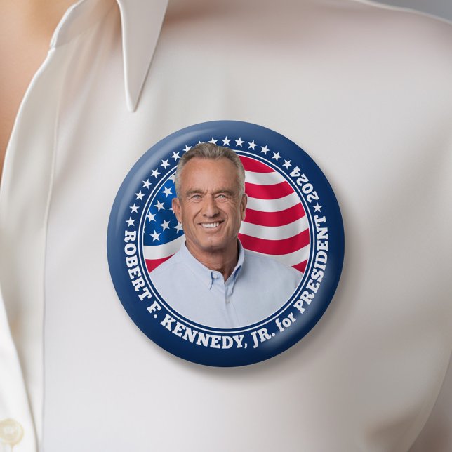 Robert F Kennedy JR RFK Foto und Fahne 2024 Button (Kennedy 2024 Button)