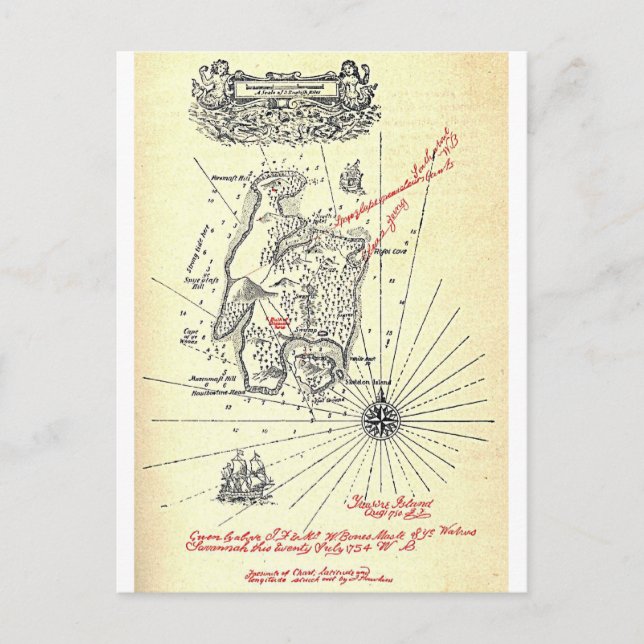 Robert Louis Stevensons Schatzinsel-Karte Postkarte (Vorderseite)