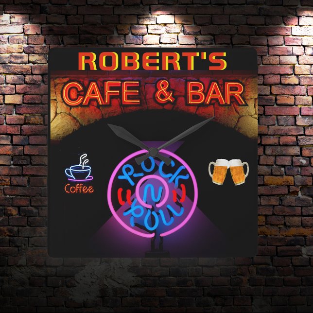 ROBERT - Neon Sign Bar Mancave Den Clock Fun Quadratische Wanduhr (Von Creator hochgeladen)