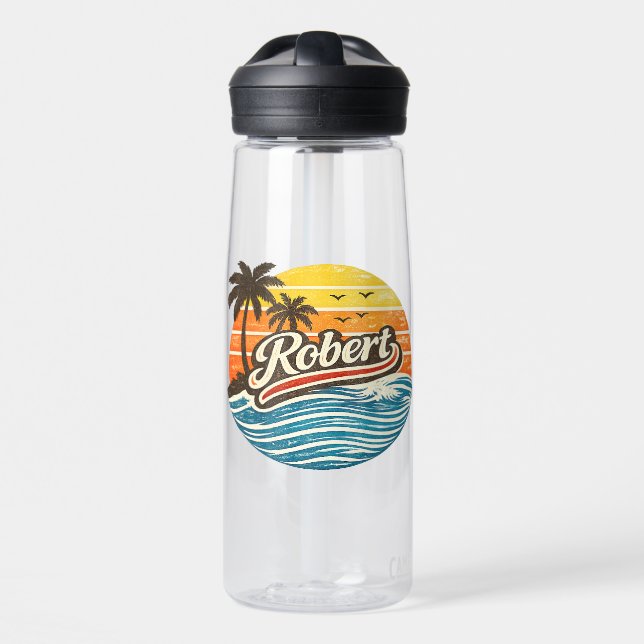 Robert Retro Sunset Name Design Trinkflasche (Vorne)