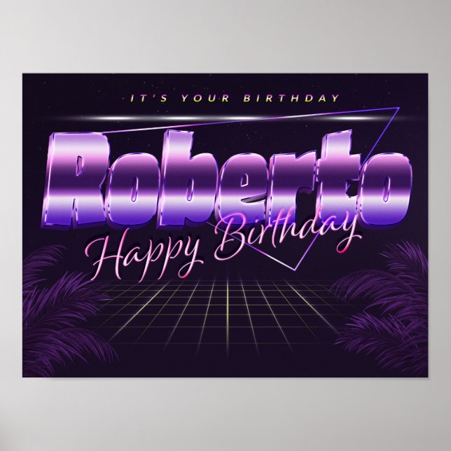 Roberto Name Vorname lila retro Poster Geburtstag (Vorne)