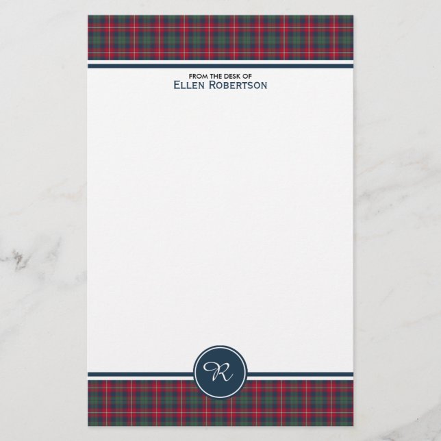 Robertson Clan Tartan Scottish Kariert Monogram Briefpapier (Vorderseite)