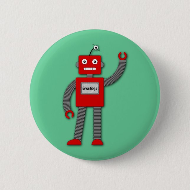 Robi der Retro Roboter-Knopf Button (Vorderseite)