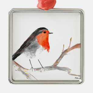 Robin Aquarell Weihnachtsfest Silbernes Ornament