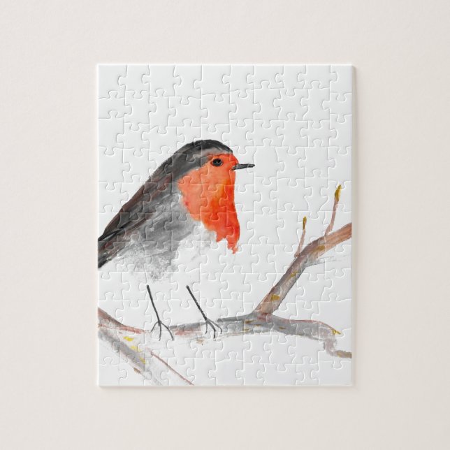 Robin Aquarell Weihnachtskunst Puzzle (Vertikal)