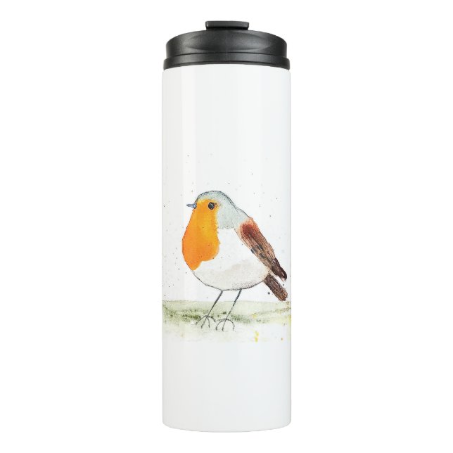 Robin Aquarell Weihnachtsvogelwälder Thermosbecher (Vorderseite)