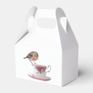 Robin auf einer Teebecher-Leckerei Geschenkschachtel
