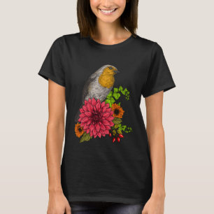 Robin auf Strauß von Blume T-Shirt