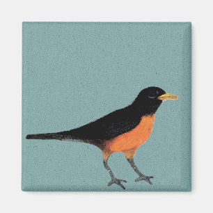 Robin Bird Art Blue Magnet