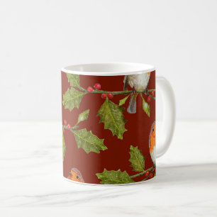 Robin Bird auf dem Holly Branly Throw Kissen Kaffeetasse