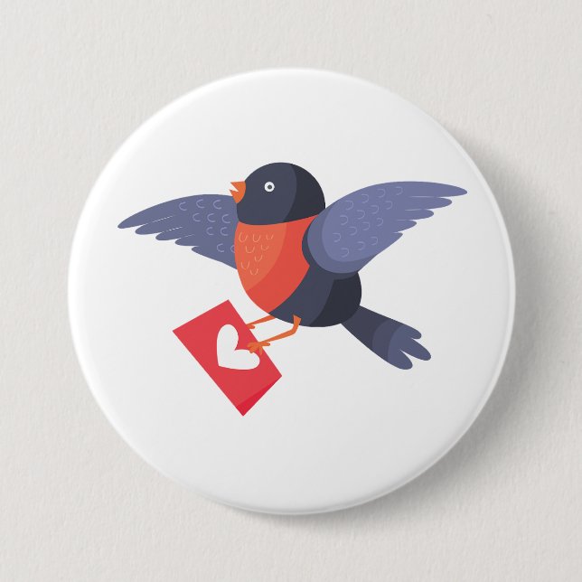 Robin Bird Flying with Red Heart Love Letter Button (Vorderseite)