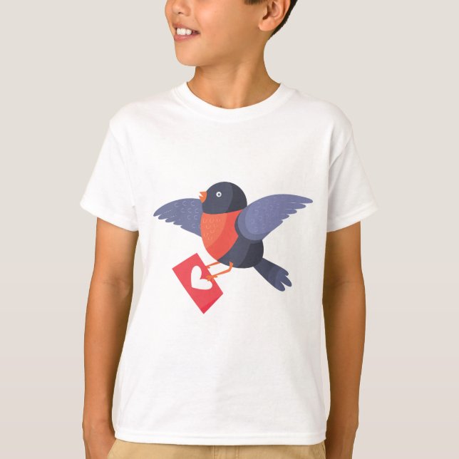 Robin Bird Flying with Red Heart Love Letter T-Shirt (Vorderseite)