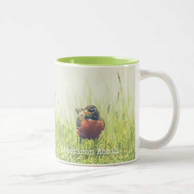 Robin Bird Green Nature Zweifarbige Tasse (Rechts)