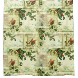 Robin Bird Holly Pattern Weihnachten Neues Jahr Bl Duschvorhang