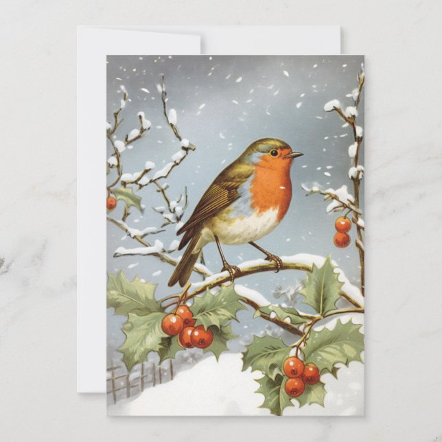 Robin Bird Holly Snow Weihnachtsfeiertag Feiertagskarte (Vorderseite)
