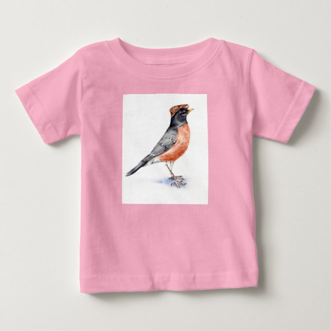 Robin Bird in Hat Baby T-shirt (Vorderseite)