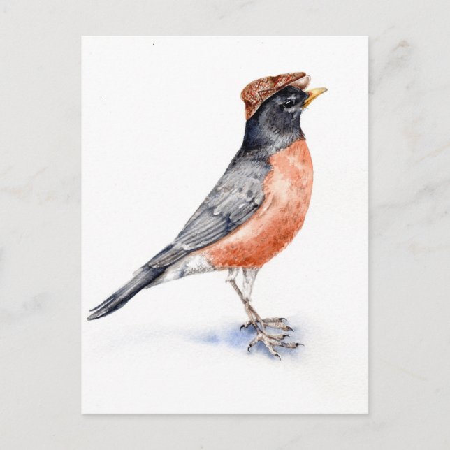 Robin Bird in Hat Postkarte (Vorderseite)