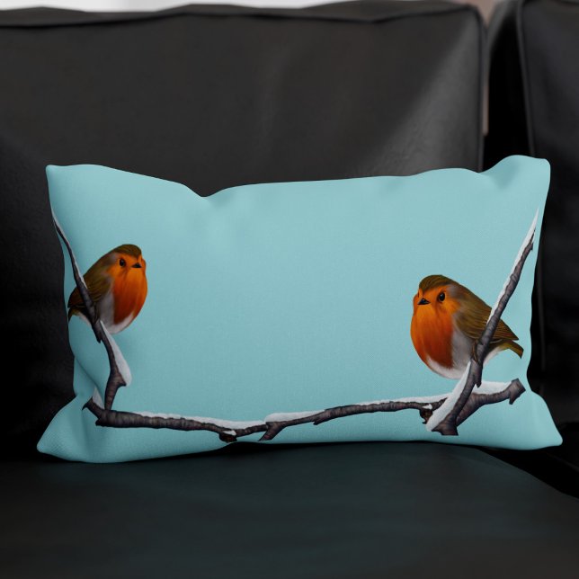 Robin Bird Light Aquamarin Mit Monogramm Lumbar Ki Lendenkissen (Double sided - more birds!)
