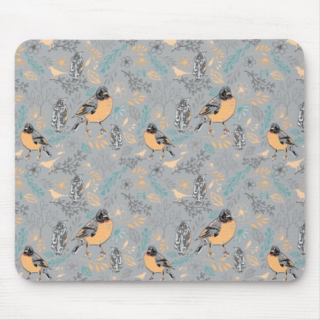 Robin Bird Mama und Baby Summer Brood mit Blume Mousepad (Vorne)