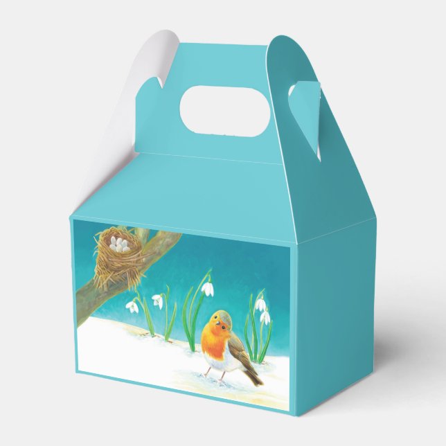 Robin Bird, Nest, Little Eggs & Snowdrops Geschenkschachtel (Vorderseite)