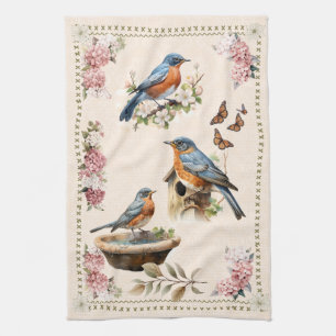 Robin Bird Peach Damask Geschirrtuch