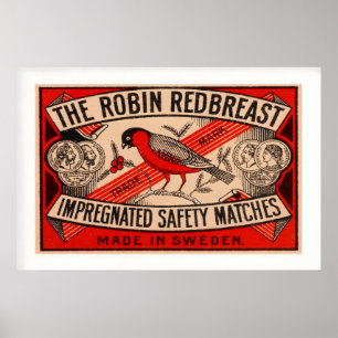Robin Bird Schweden Vintage-Streichholzschachtel-E Poster