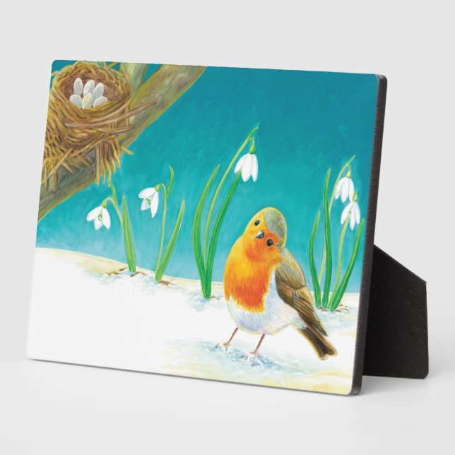 Robin Bird & Snowdrops Illustration Fotoplatte (Seite)