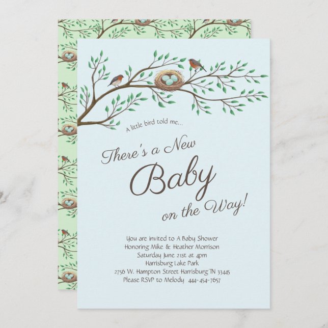 Robin Bird Spring Baby Shower Co-Ed Gender Neutral Einladung (Vorne/Hinten)