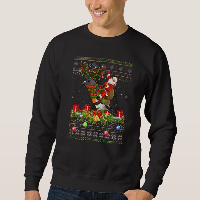 Robin Bird  Ugly Santa Riding Robin Christmas Sweatshirt (Vorderseite)
