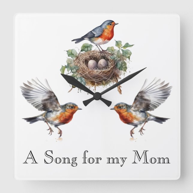 Robin Bird Wall Clock Quadratische Wanduhr (Vorderseite)