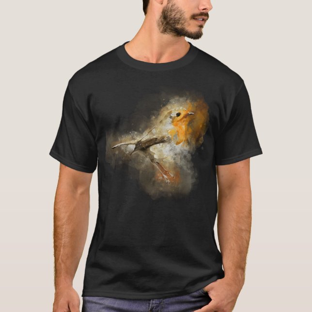 Robin Bird Watercolor Boho Style T-Shirt (Vorderseite)