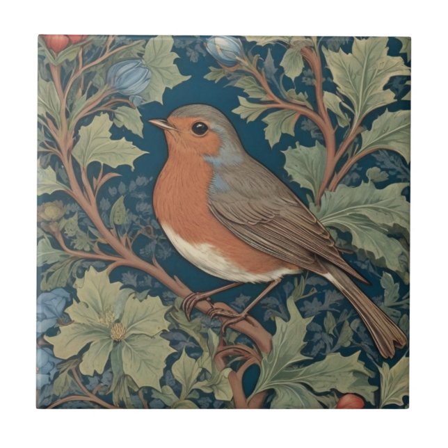 Robin Bird William Morris-Stil Links Fliese (Vorderseite)