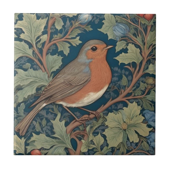 Robin Bird William Morris Stil Richtig Fliese (Vorderseite)
